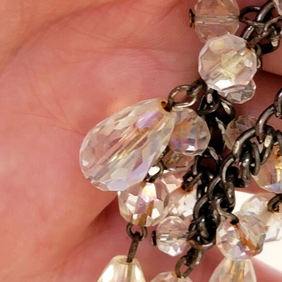 Vintage Crystal Drop Necklace with Faceted Glass Bead on Dark Tone Chain Jewelry - Picture 10 of 10